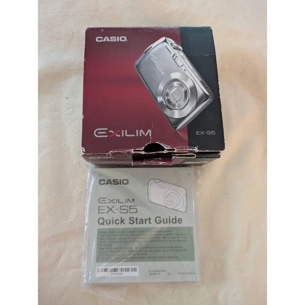 Casio Exilim EX-S5 10.1MP Digital Camera Black 3x Optical Zoom Y2K Box Working